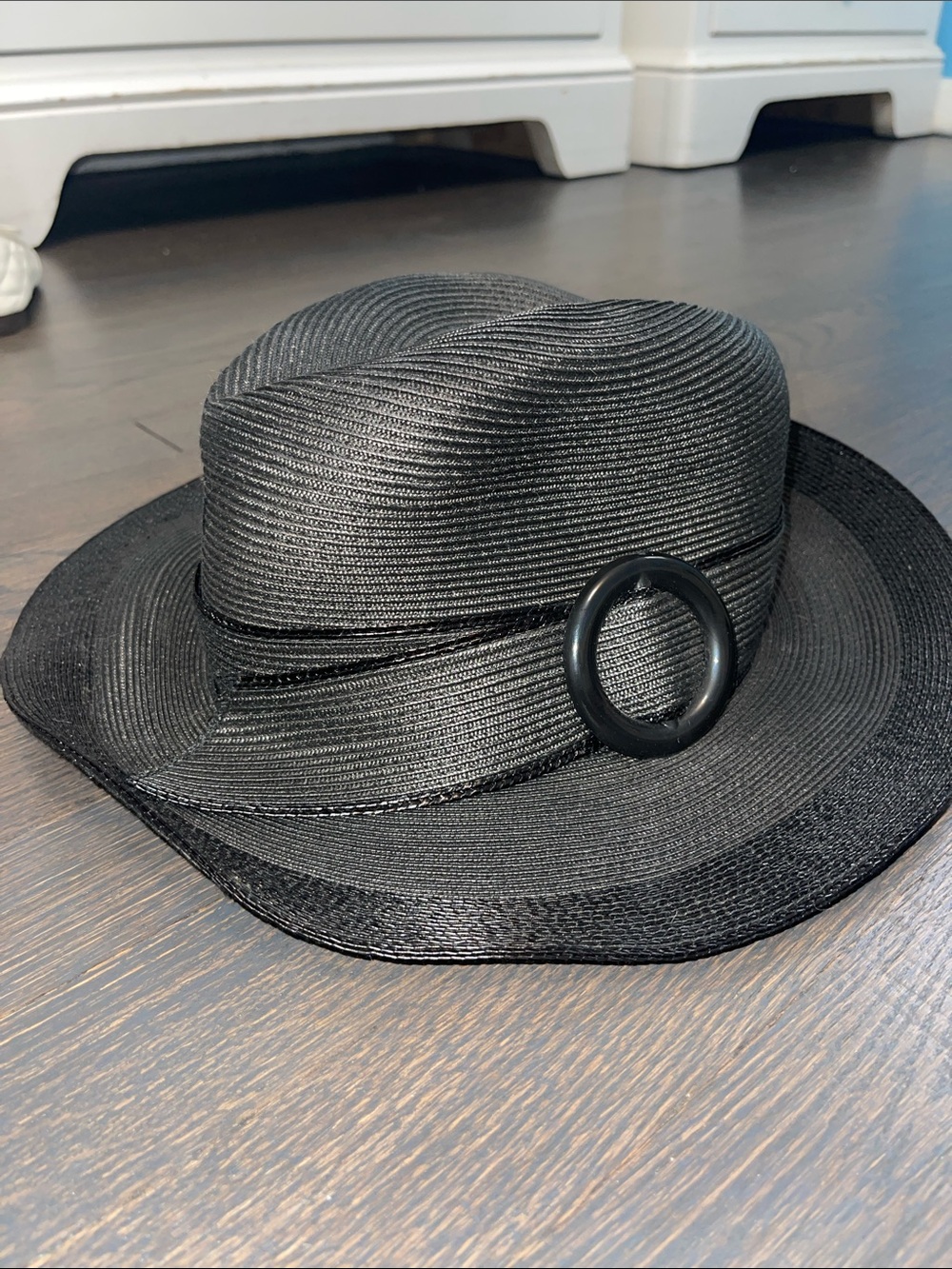 Classic Black Straw Fedora with Decorative Buckle